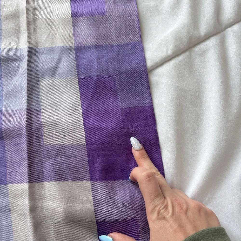 Vintage Purple Plaid 100% Silk Rectangle Scarf 22.5x75 Quiet Luxury Whimsy Fairy
